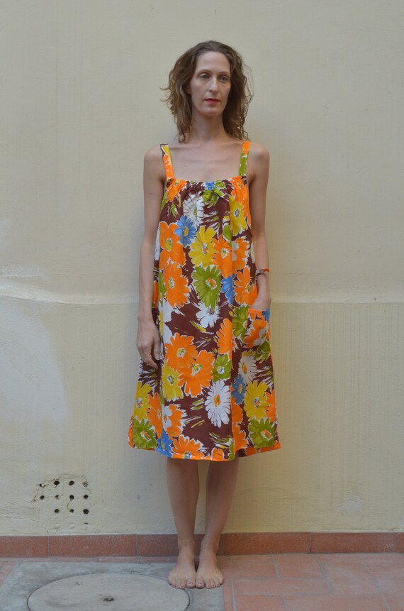60's cotton pop abstract floral print day dress