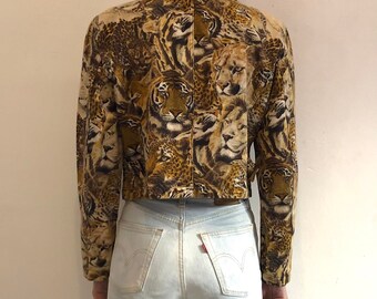 Kenzo Jeans Veste courte asymétrique en denim à imprimé animal