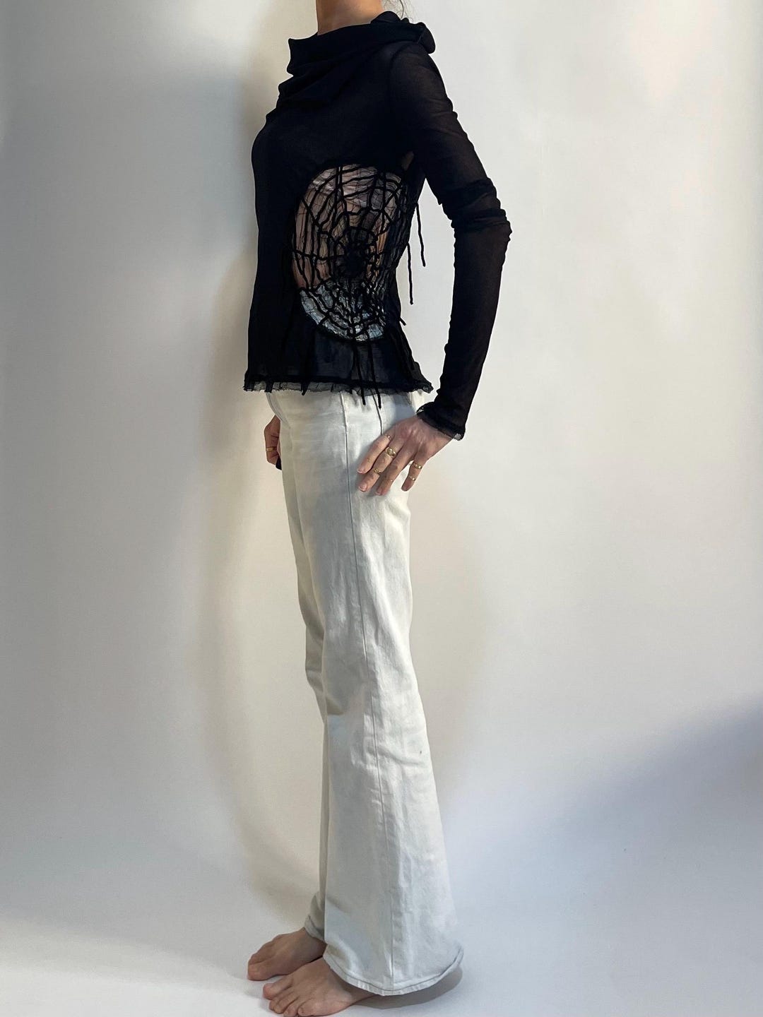 jean paul gaultier長袖 シースルー トップス 90s Jean Paul Gaultier Spiderweb Oversize Turtleneck Funnel Neck