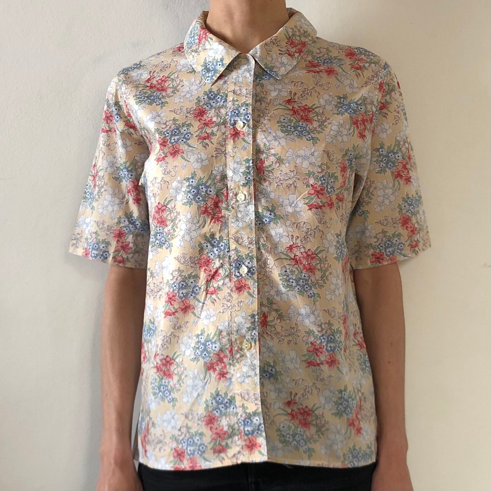 80s Cacharel Liberty La Chemiserie Fine Cotton Short Sleeve Floral