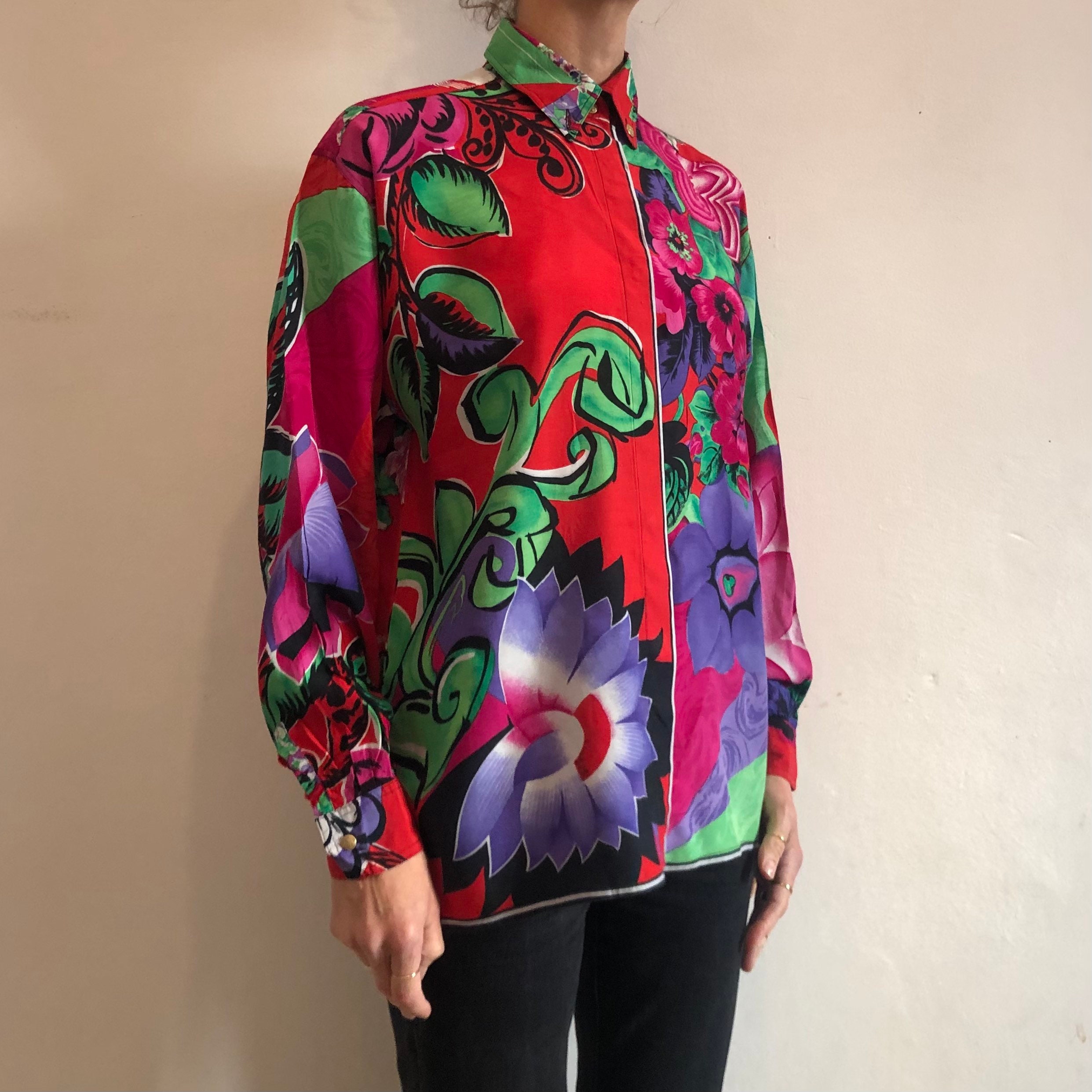 90s Versace Jeans Couture Unisex Wild Multi Color Oversize Shirt