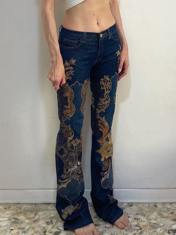 パンツ 00s roberto cavalli coating pants y2k Rare Roberto Cavalli tiger print skinny fit y2k pants 38