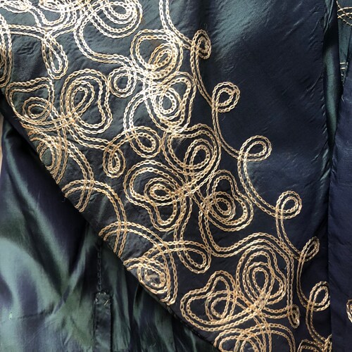 30s Blue Green shops Iridescent Taffeta Glamorous House Robe With Embroidery