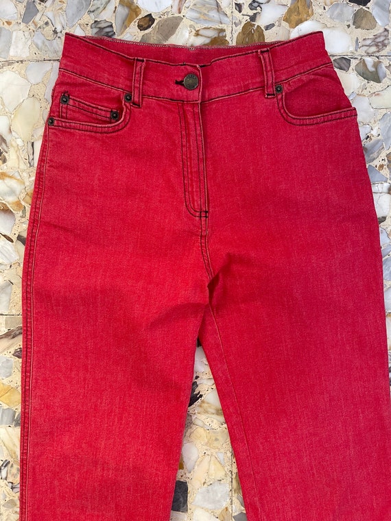 Y2K Plein Sud Red High Waisted Stretch Jeans Stra… - image 9