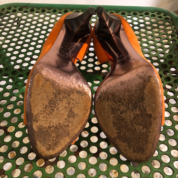Y2K Miu Miu Orange Suede Peep Toe Heels With Jewe… - image 10