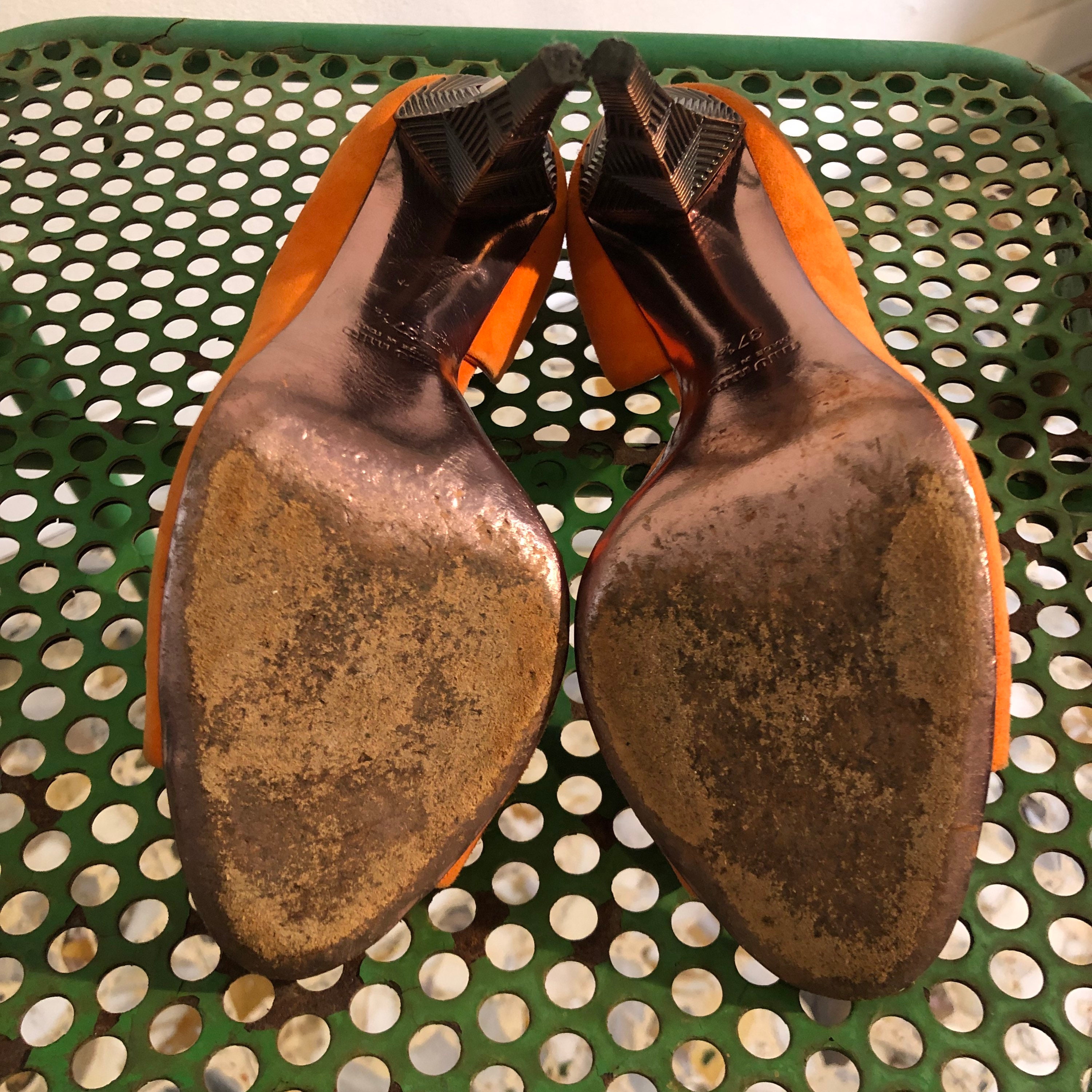 Y2K Miu Miu Orange Suede Peek-a-boo Open Toe Sandal With