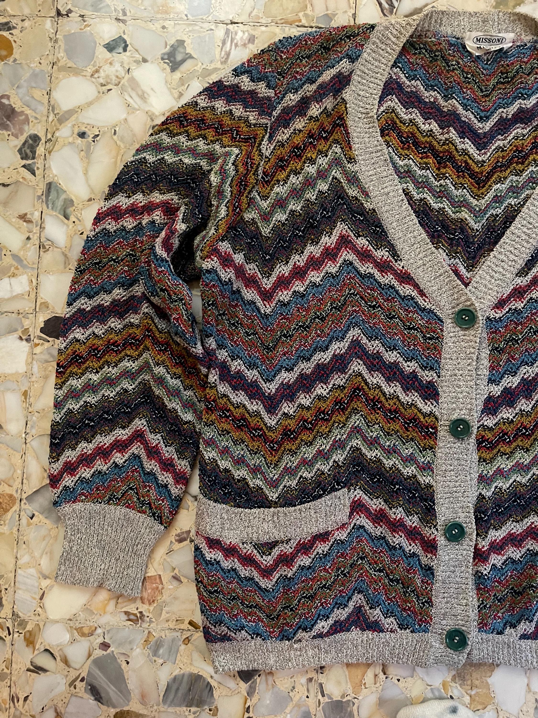 Vintage 80s Missoni Sport Cardigan Rainbow Zig Zag Cotton Knit - Etsy