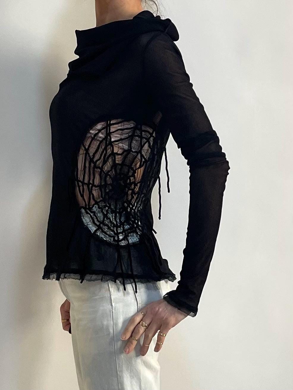 90s Jean Paul Gaultier Spiderweb Oversize Turtleneck Funnel Neck