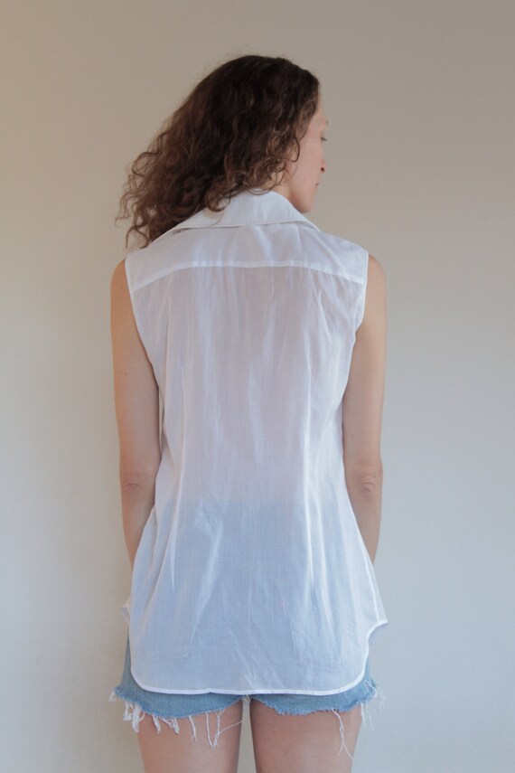 90s Dolce and Gabbana Ruffled White Cotton Sleeveless Shirt/ Super