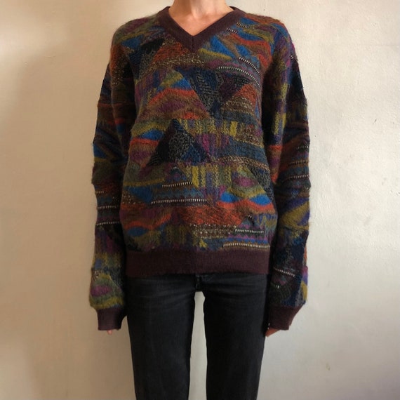 80s Missoni Patchwork Wool Sweater Multicolor V-neck Knit - Etsy