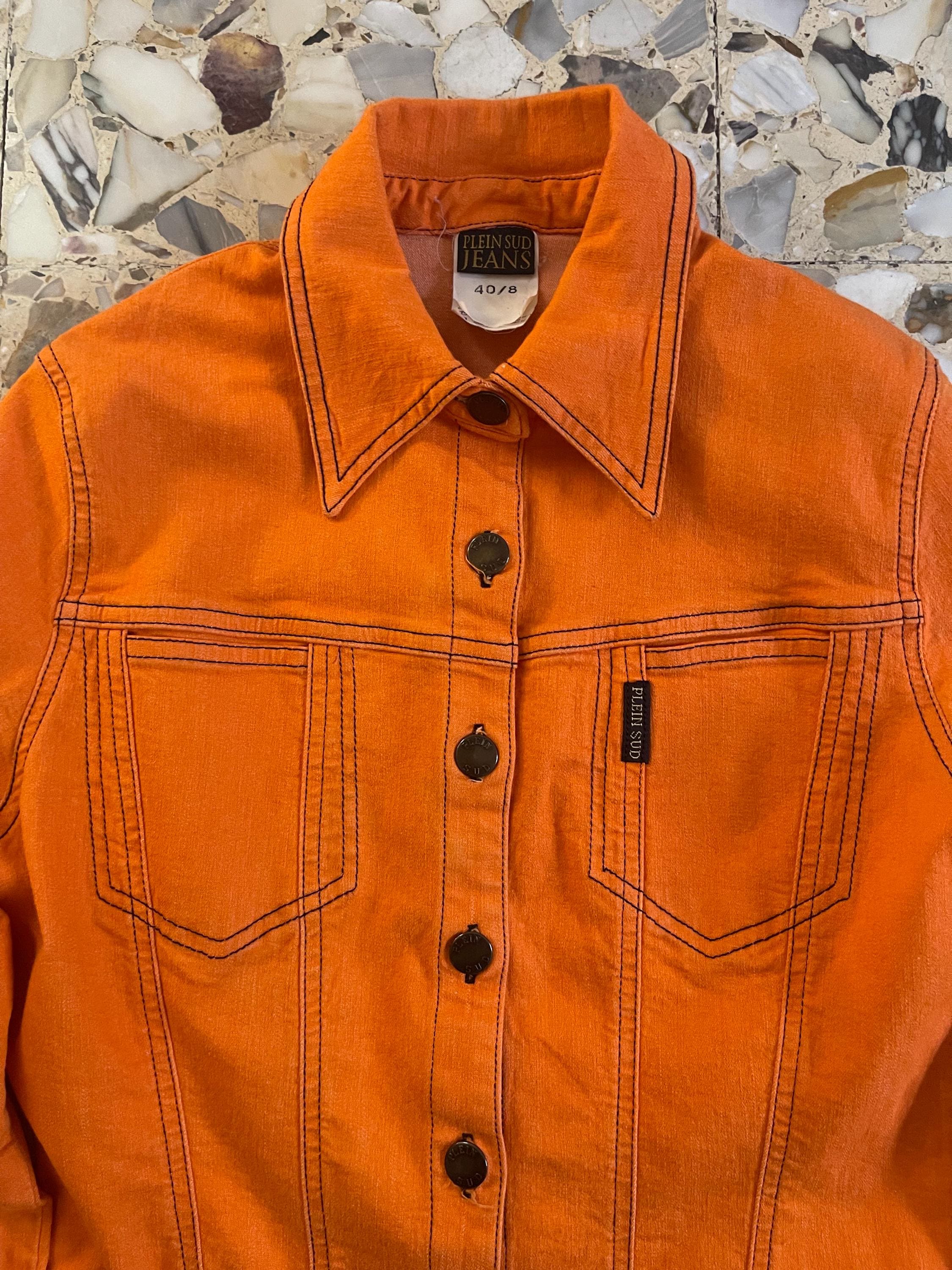 Y2K Plein Sud Stretch Orange Denim Fitted Jean Jacket Club Kid