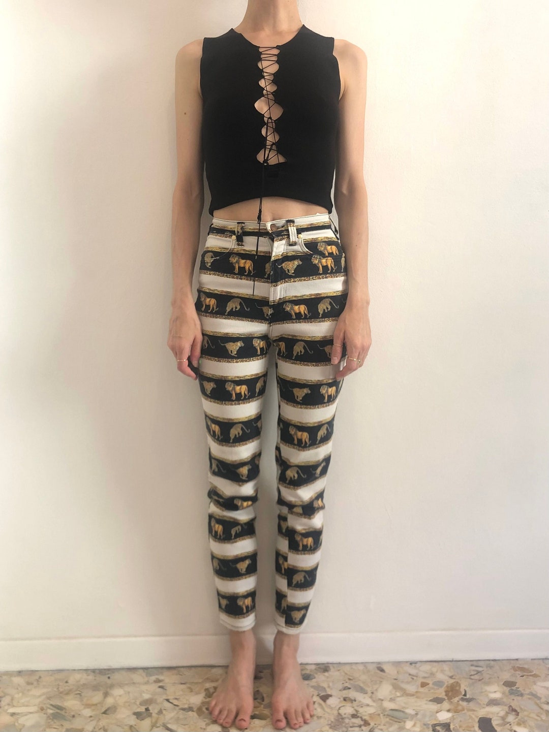 90s Versace Jeans Couture Lion and Leopard Striped Super Model