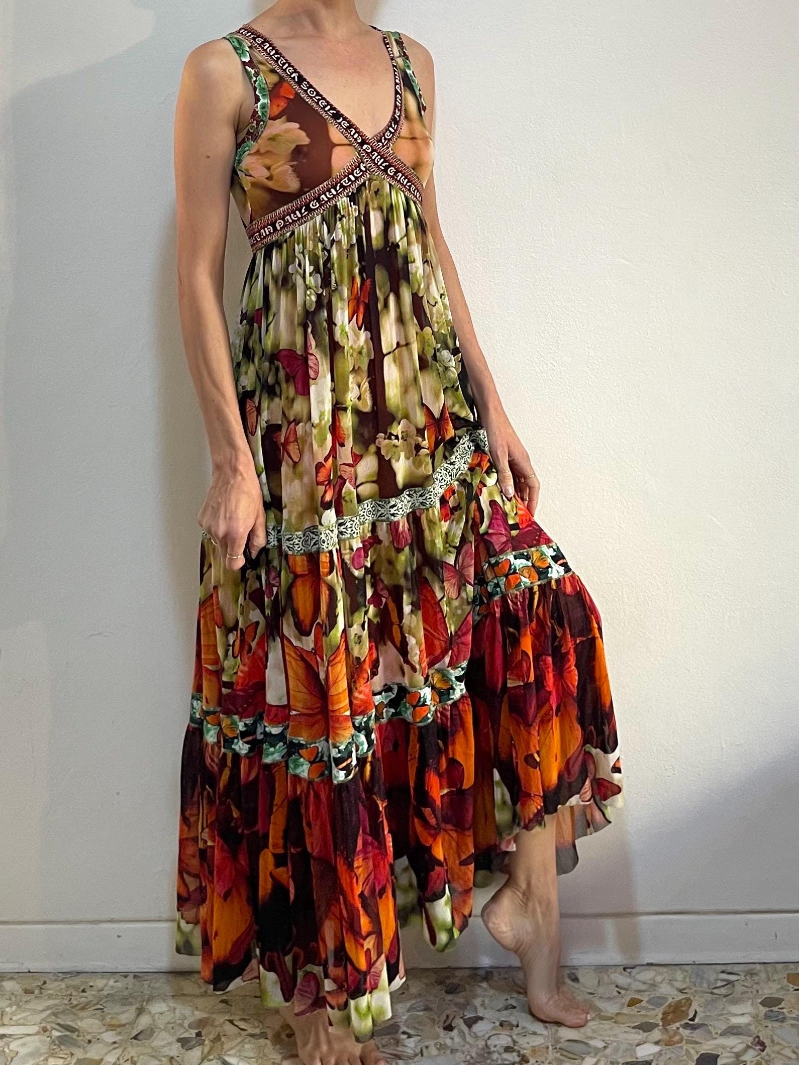 90s Jean Paul Gaultier Butterfly Print Soleil Mesh Feminine