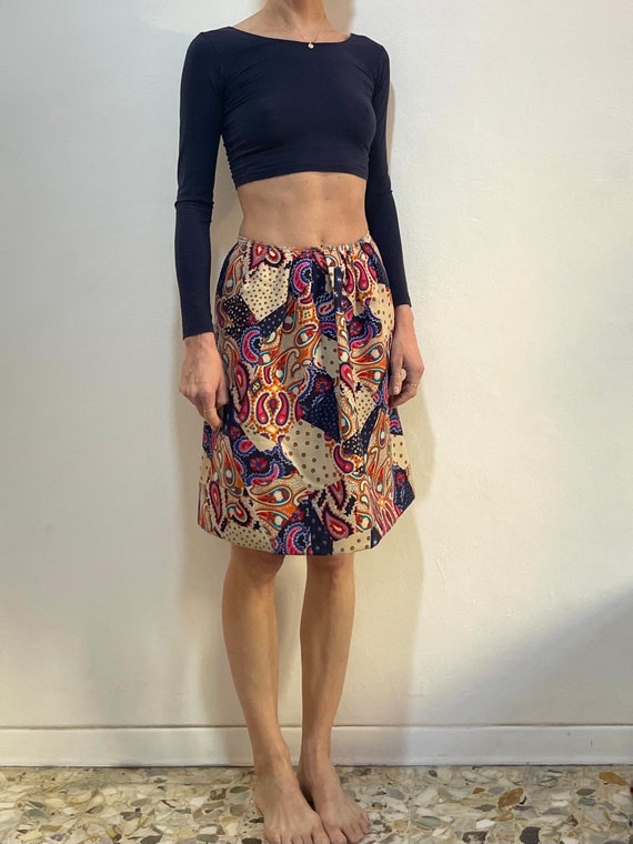 Y2K Miu Miu Wool Peasant Skirt Paisley Patchwork Multi Color Fun