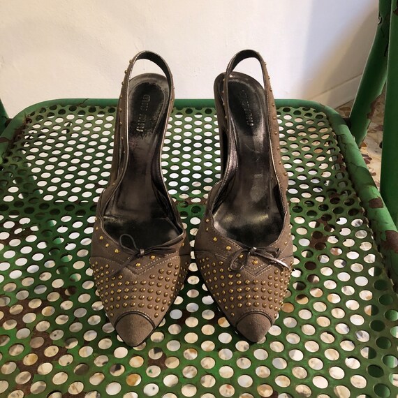 Y2K Miu Miu Grey Suede Slingbacks With Tiny Gold … - image 2