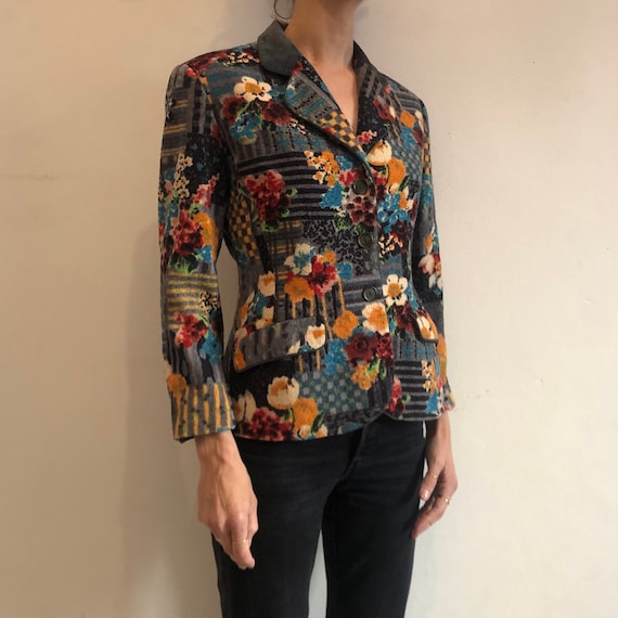 80s Kenzo Jeans Wool Floral Patchwork Boucle Velvet Blazer - Etsy