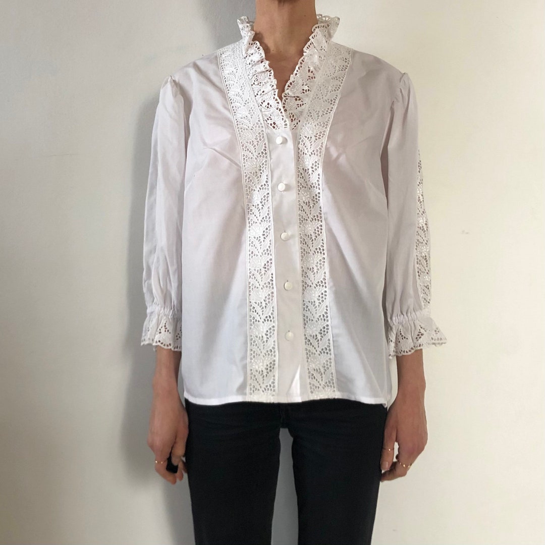 Camicetta Dirndl In Pizzo Bianco | Maniche Corte, Mezza Manica | Tradizionale Per Oktoberfest E Feste A Tema | Donna