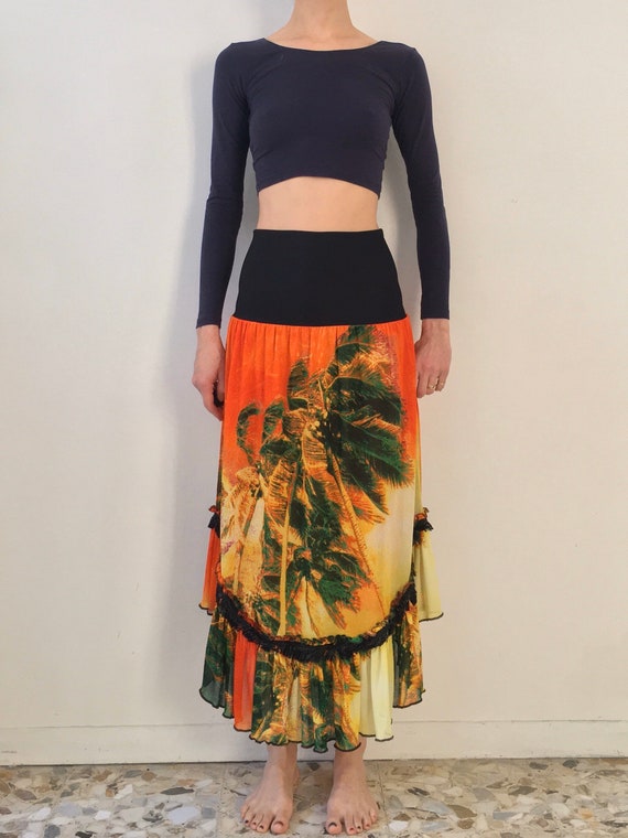 90s Jean Paul Gaultier Psychedelic Palm Tree Club Kid Sheer Mesh Peasant Skirt Etsy