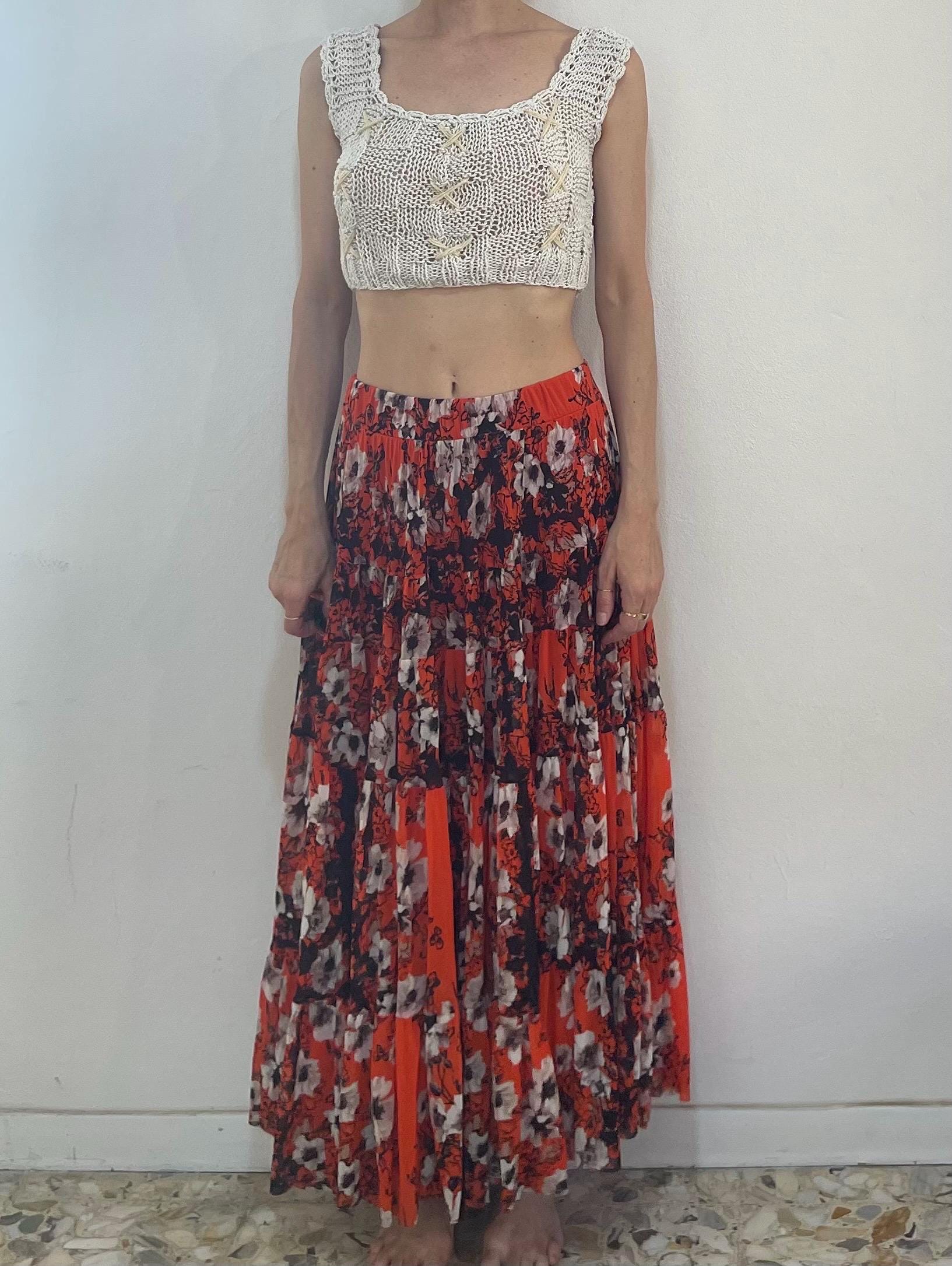 90s Jean Paul Gaultier Floral Mesh Ruffle Peasant Skirt Multi Tier