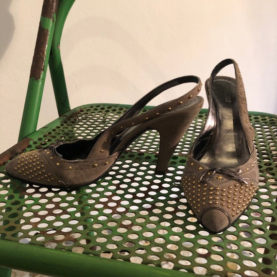 Y2K Miu Miu Grey Suede Slingbacks With Tiny Gold … - image 6