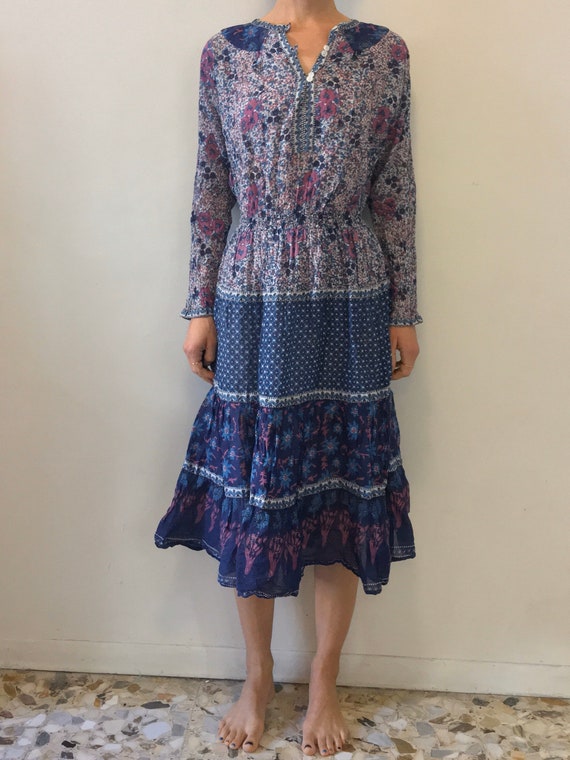 70s Indian Cotton Gauze Floral Hippy Boho Summer D