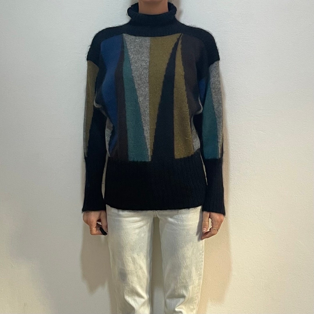 80s Mohair Wool 1950s Batwing Turtleneck Sweater