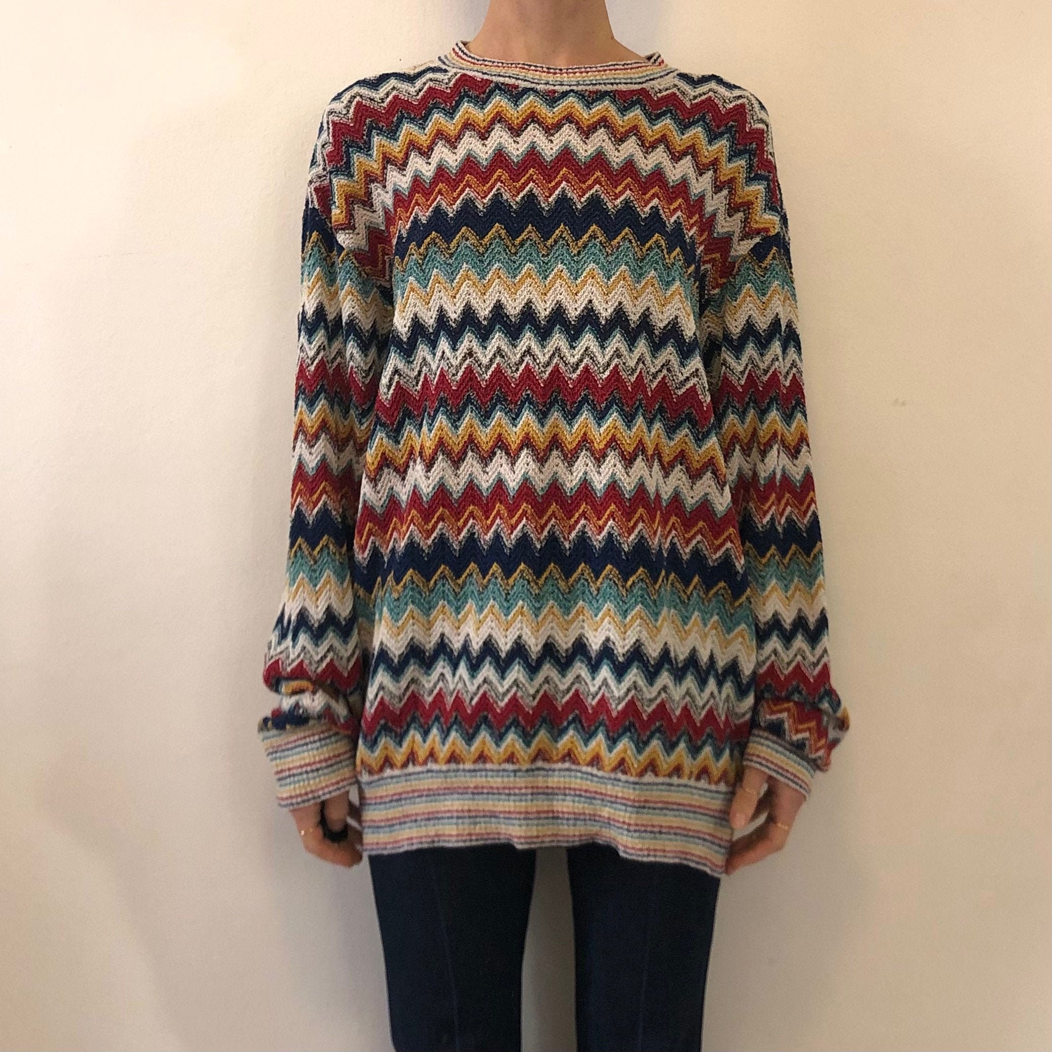 80s Missoni Iconic Zig Zag Multi Color Oversize Cotton Sweater | Etsy