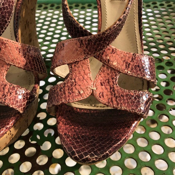 Y2K Miu Miu Cork Wedge Heel Pink Python Boho Sand… - image 7