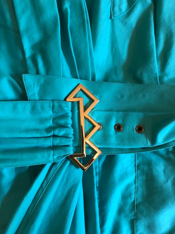Vintage Thierry Mugler Dress: 80s Turquoise Cotton Wasp Waist, Cut