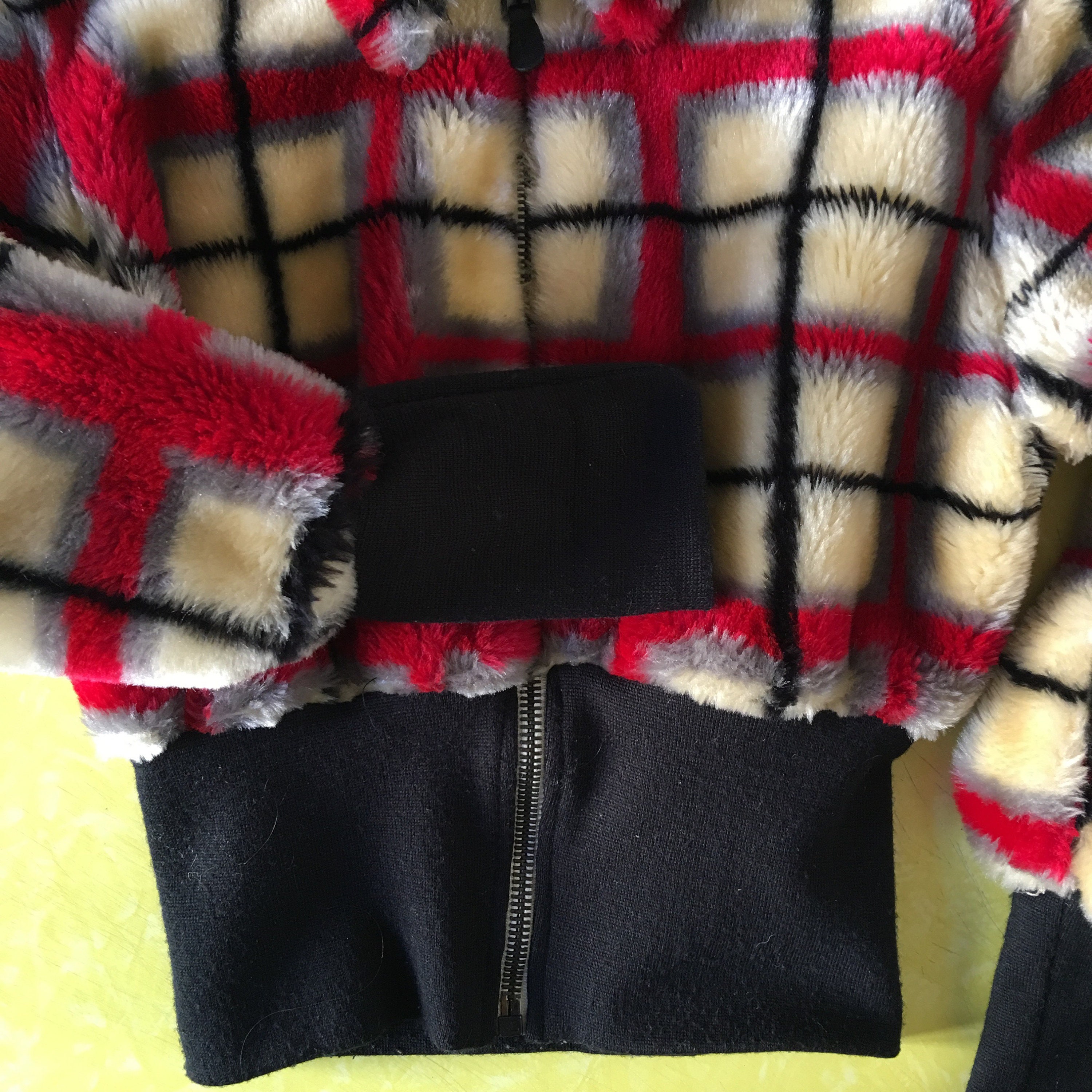 90s Jean Paul Gaultier Faux Fur Cropped Club Kid Check Zip up