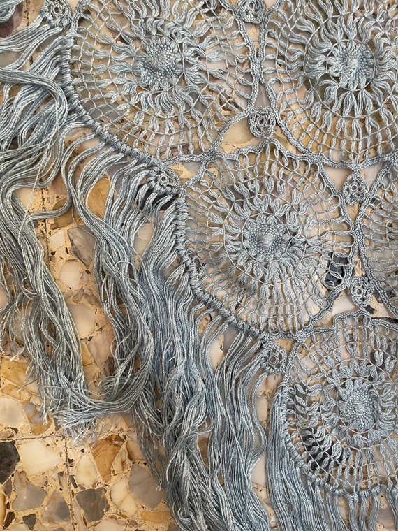 70s Hand Knit Crochet Pale Blue Summer Fringe Sha… - image 8