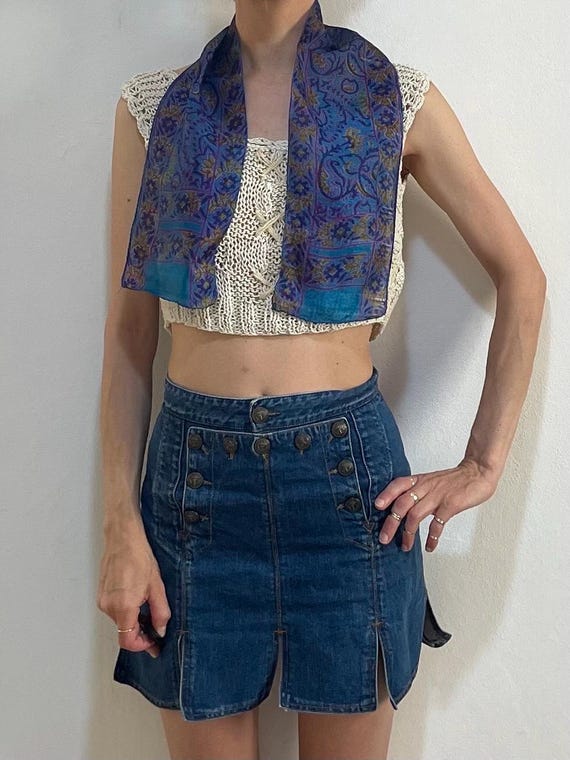 70s Silk Indian Gauze Block Print Boho Hand Paint… - image 3