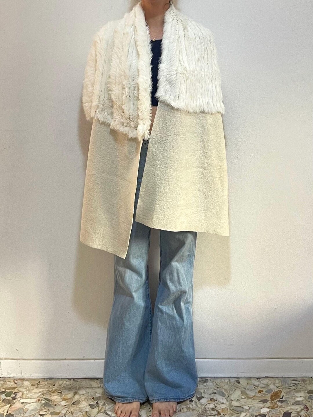 Wool Rabbit Sheared Y2K Stefanel Rabbits Fur and Wool Maxi Shawl Wrap off White Wedding - Etsy