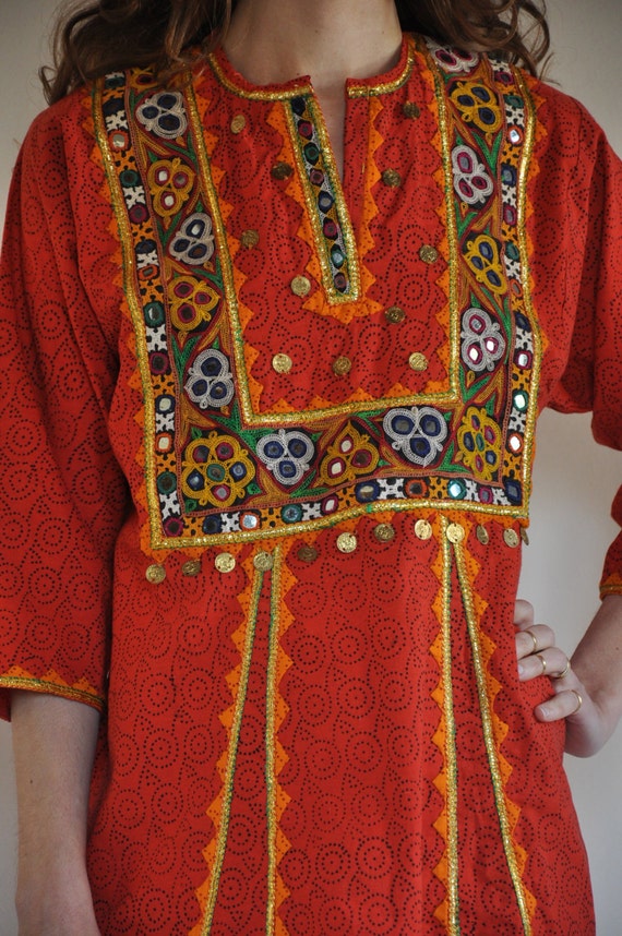 70s boho mirrored Indian caftan dress with embroi… - image 4