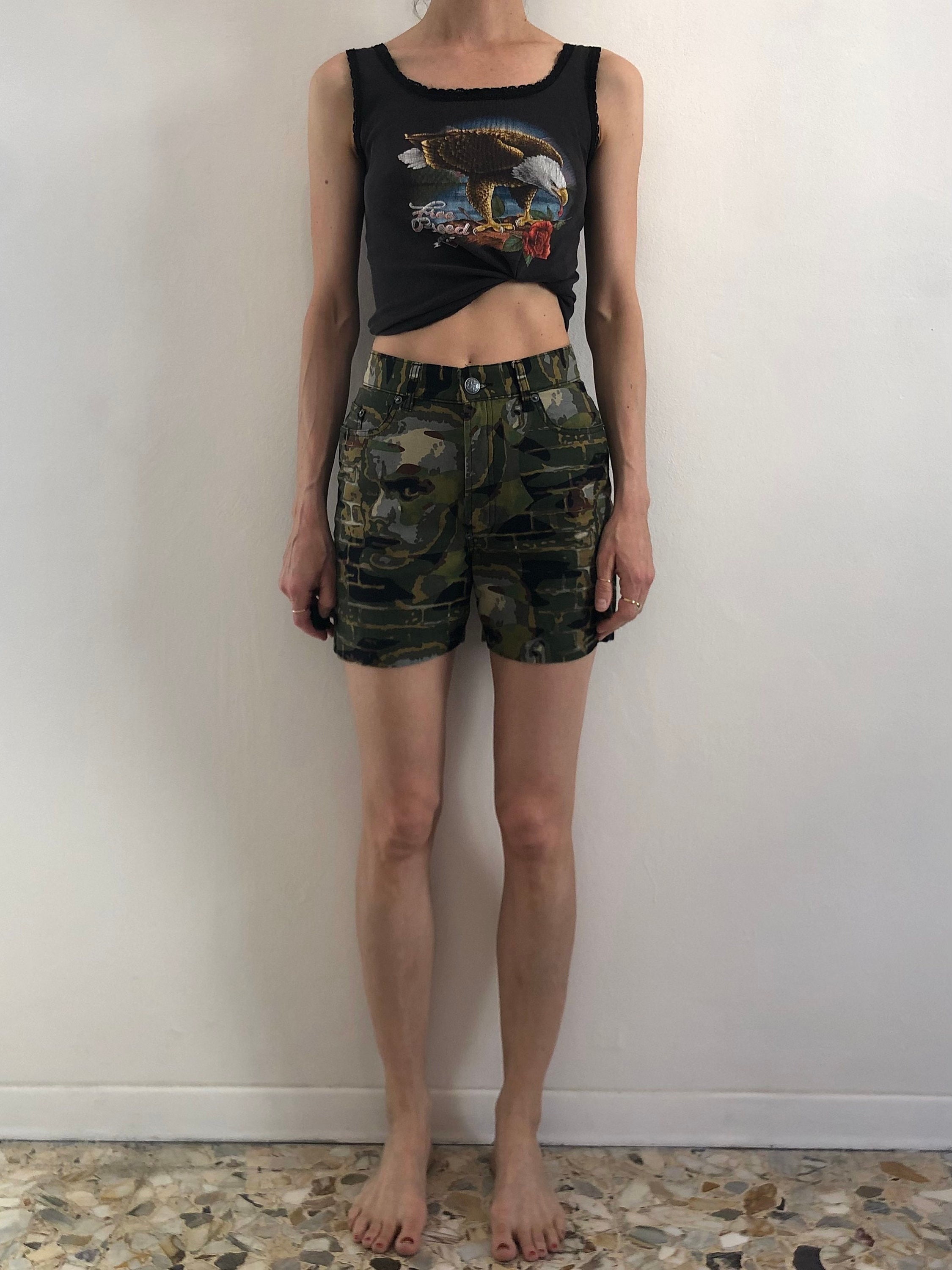 90s Jean Paul Gaultier Camo Face Club Kid Military Shorts Hot