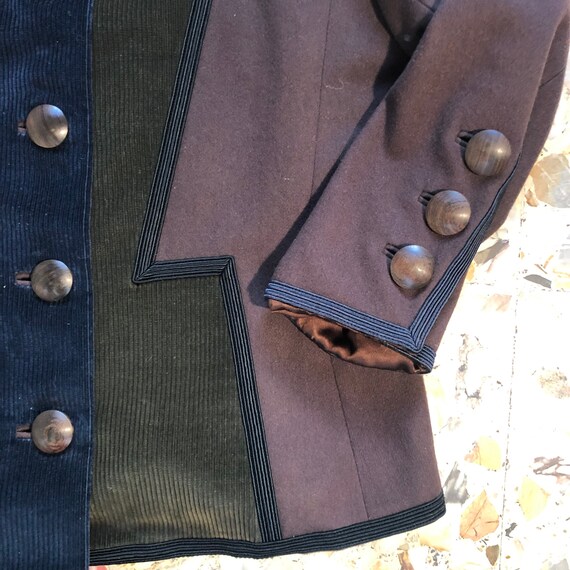 70s Saint Laurent Rive Gauche Wool Velvet Military Coat With Wood
