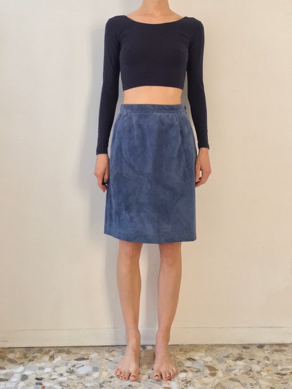 70s Saint Laurent Rive Gauche Blue Suede Leather A