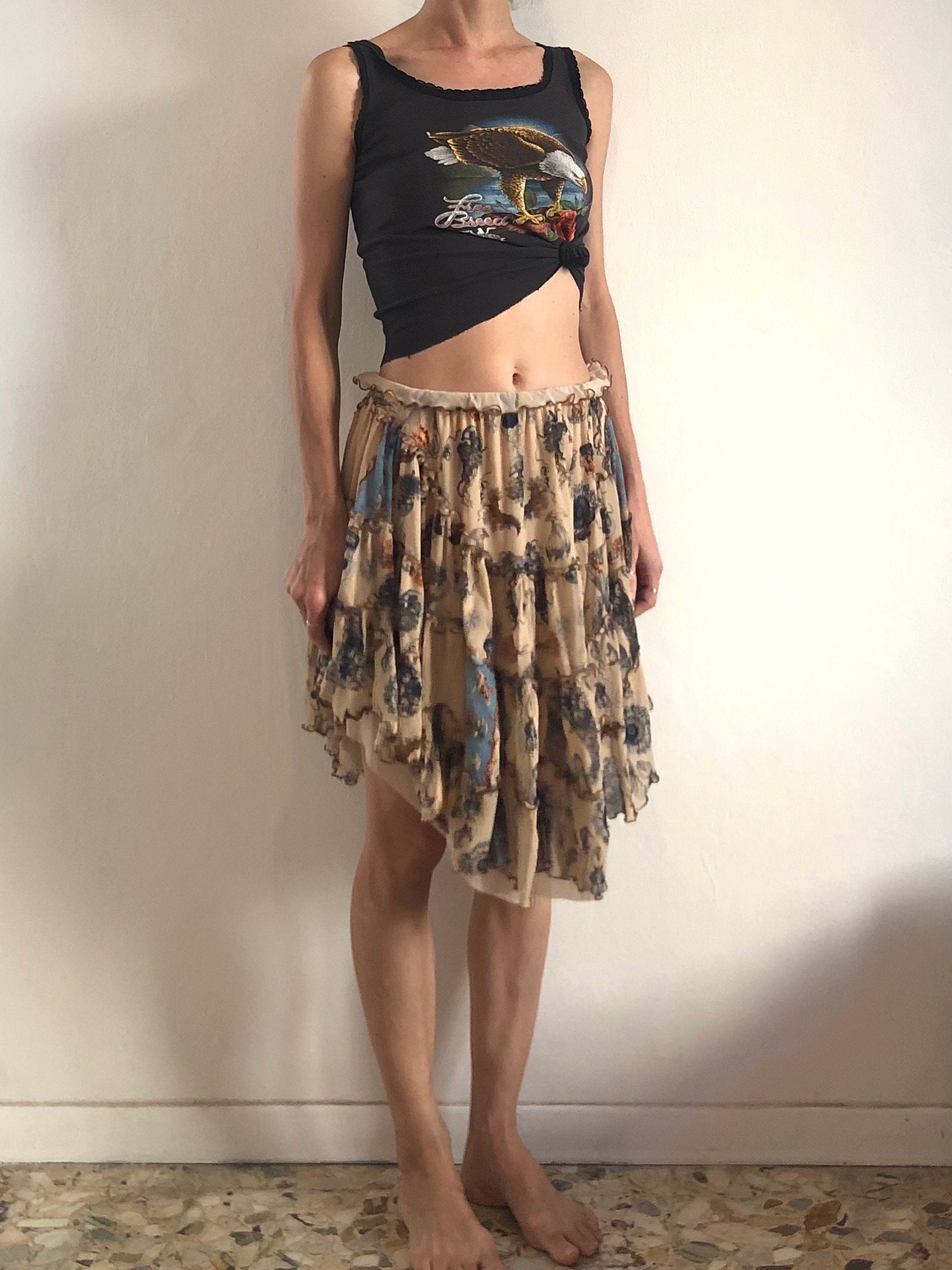 スカート Jean Paul GAULTIER 90s Pleats Skirt 90s Jean Paul Gaultier Deep Red Embroidered Eyelet Mesh Tiered