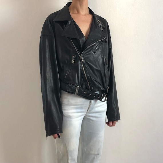 1994 Gianni Versace Punk Collection Epingle a nourrice Blouson en cuir noir Qualite musee Grande taille Etsy Canada