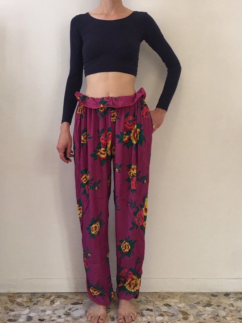 80s Kenzo Paris Floral Harem Pants Draw String Waist