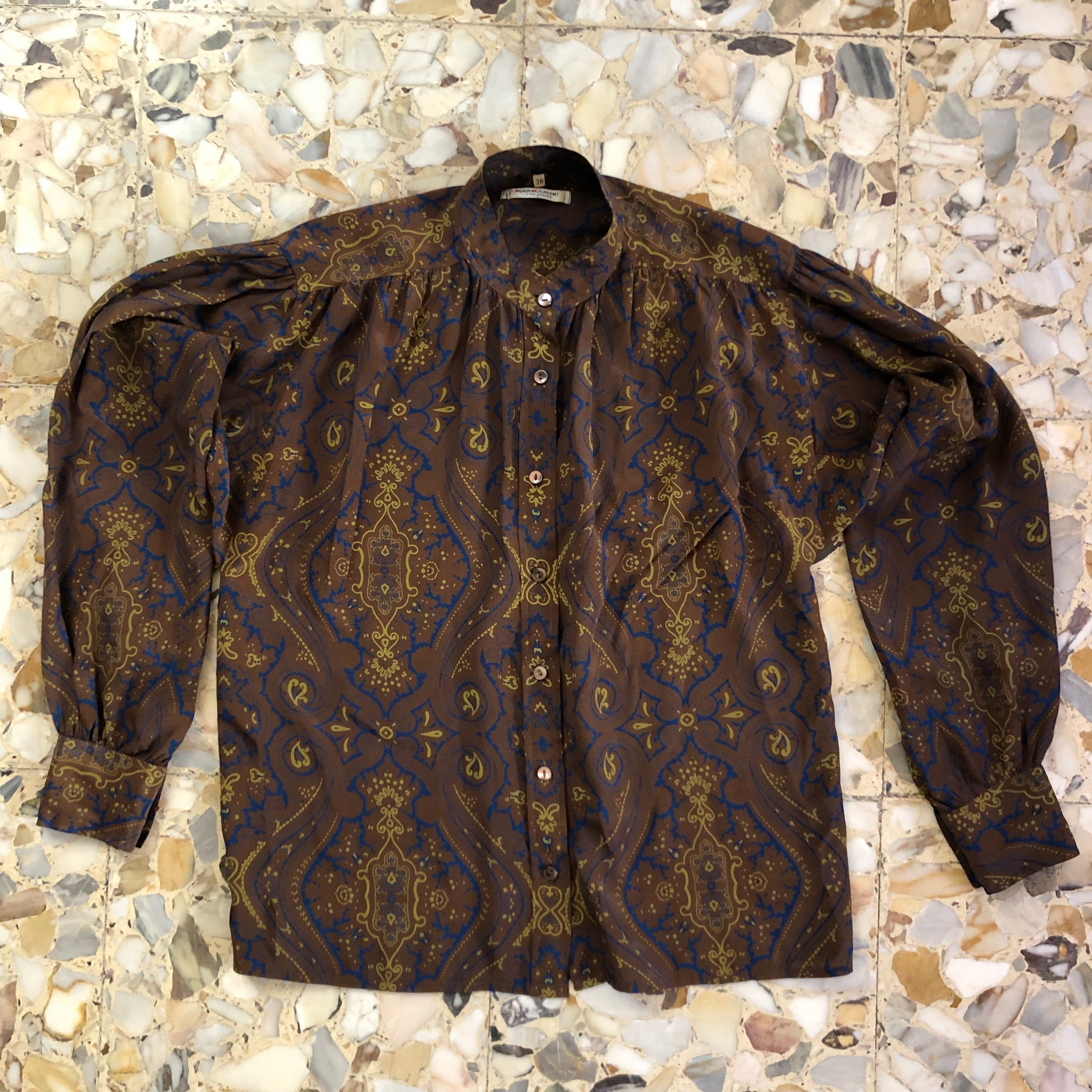 70s Saint Laurent Rive Gauche Silk Button up Paisley 70s Saint Laurent Rive Gauche Silk Button up Paisley