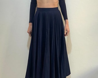 90s Kenzo Cashmere And Wool Plisse Pleated Maxi Skirt Deep Cobalt Color