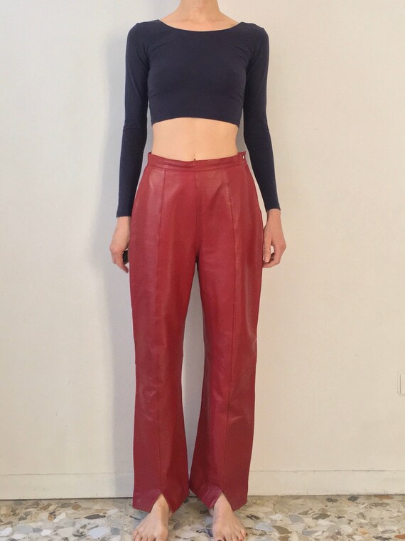 80s Thierry Mugler Couture Red Leather Trousers Lu