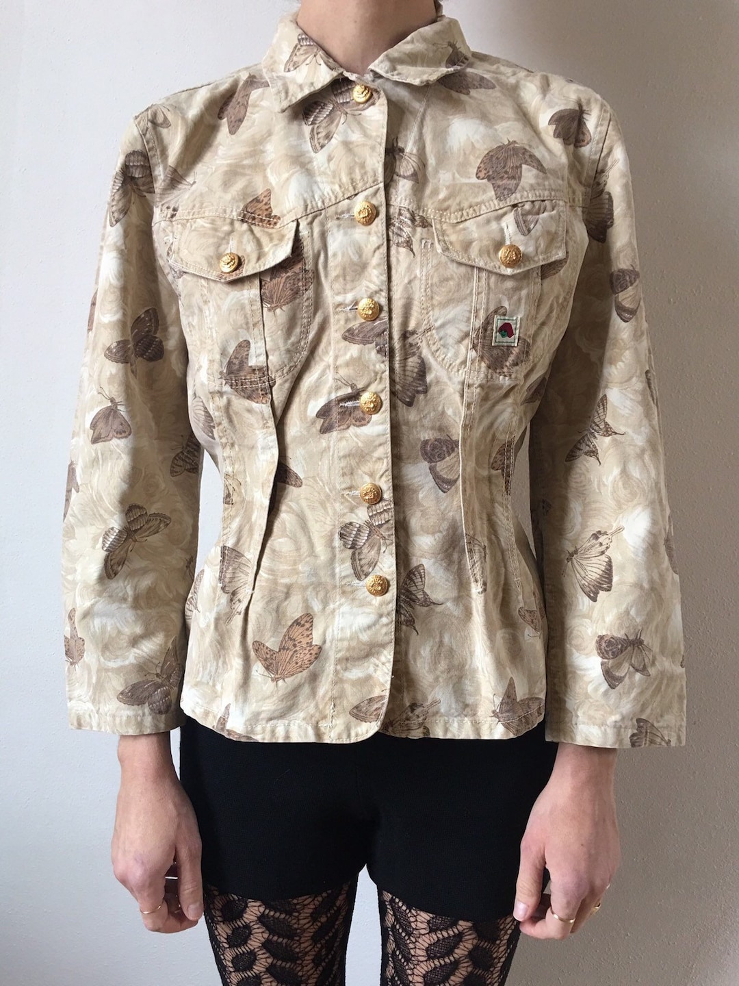 90s Kenzo Jeans Jacket With Butterfly Moth Print Cotton Denim - Etsy