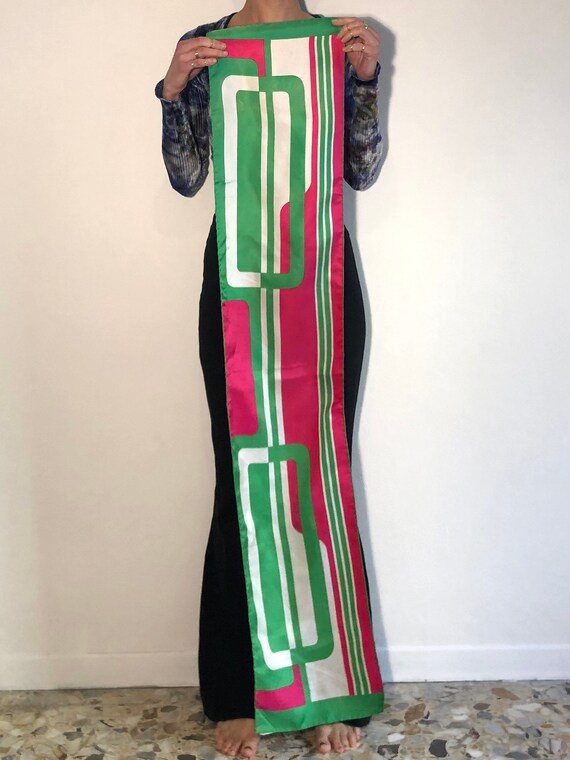 60s Silk Mod Color Block Avant Garde Long Silk Sc… - image 2