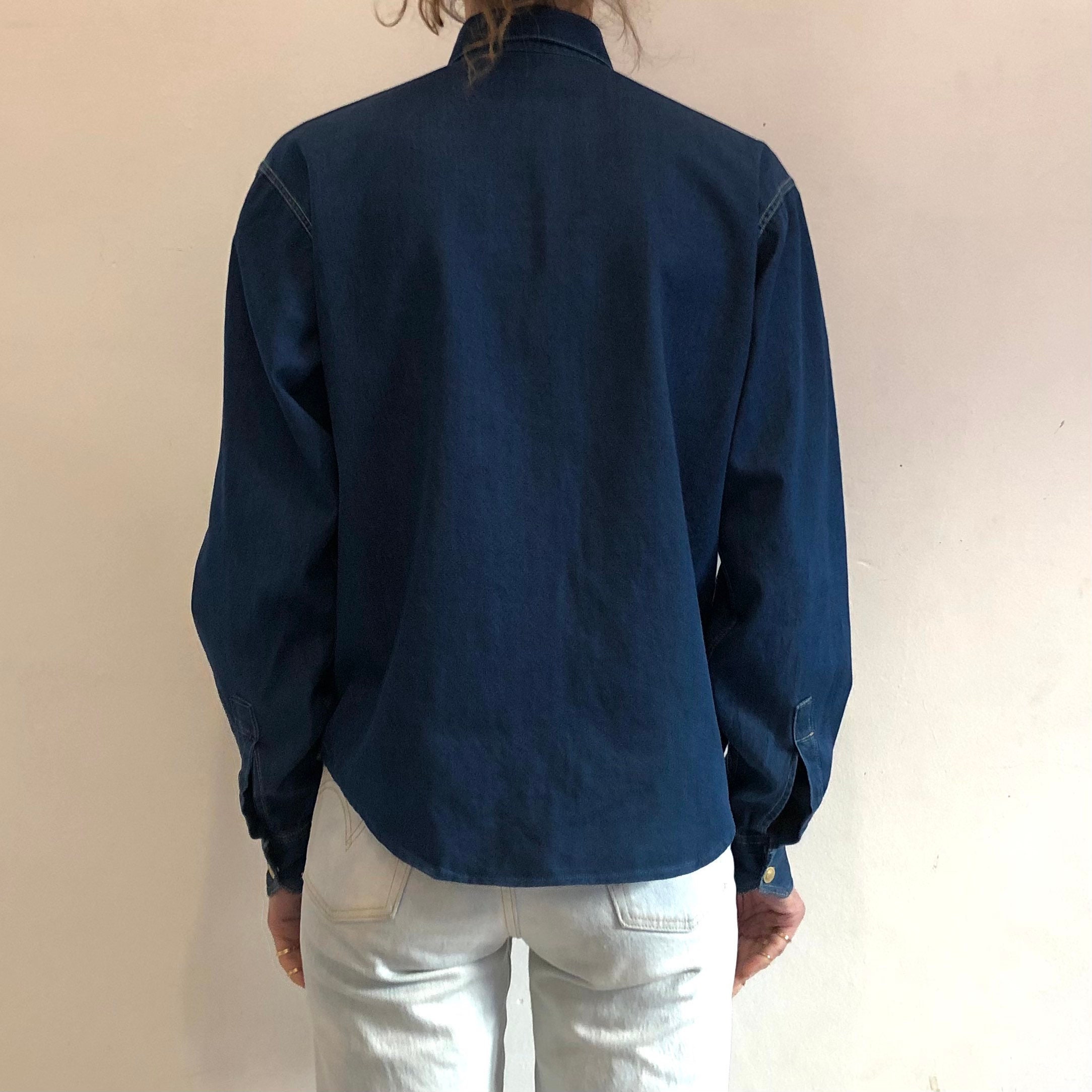 Versace Jeans Couture デニムシャツ インディゴ 金ボタン 90s Versace Jeans Couture Denim Gold Top Stitching Medusa Head