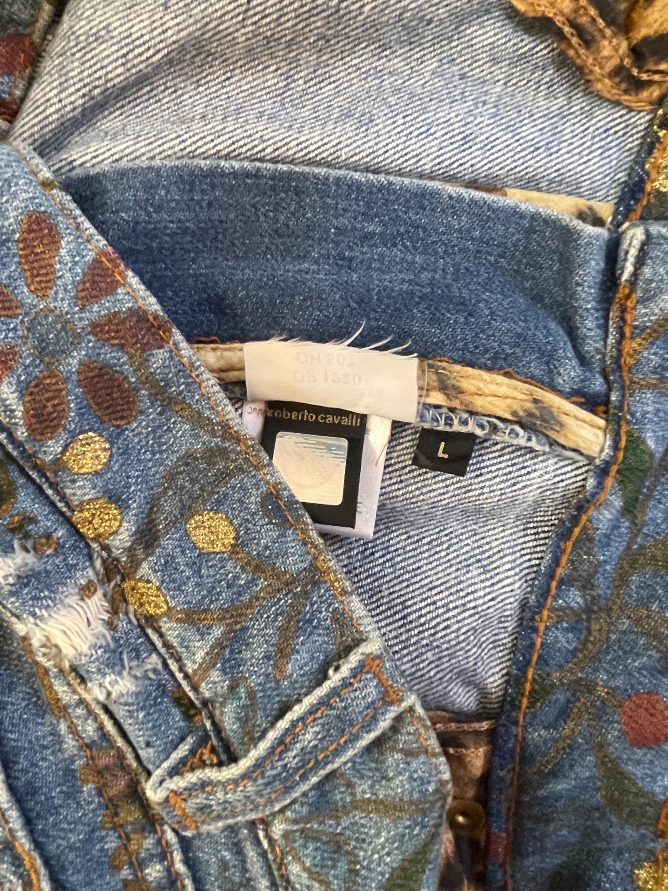 90s Roberto Cavalli Tapestry Print Jeans With Gold Sparkle Size 