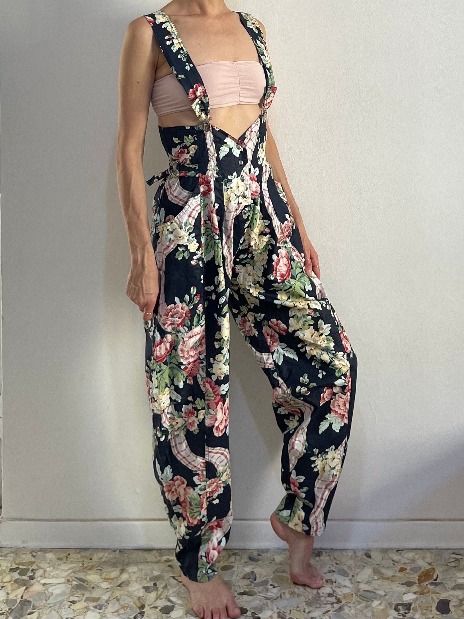 【TODAYFUL】Cottonlinen Rough Combinaison 80s Karen Alexander Cotton Chintz Pinafore Overalls Jumpsuit