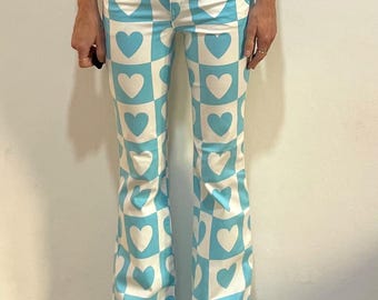 Y2K Moschino Hearts Low Waist Flare Leg Pop Cute Jeans Pants