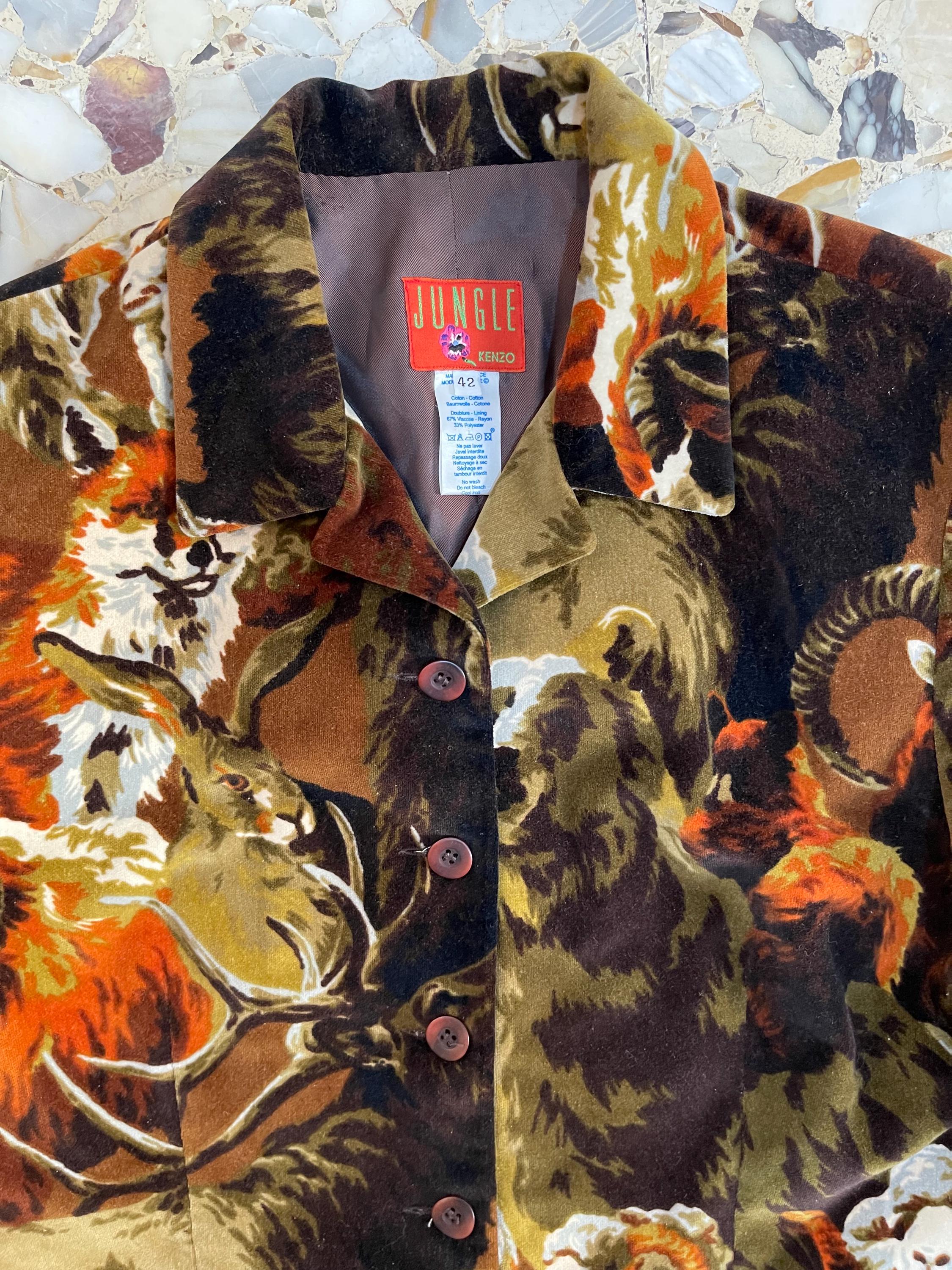 80s Kenzo Jungle Velvet Animal Print Blazer Jacket Bears Foxes